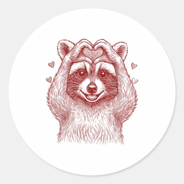 Raccoon Valentines Day Funny Feral Raccoon Love He Classic Round Sticker (Front)