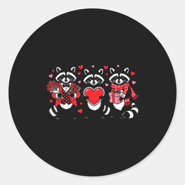 Raccoon Valentines Day Funny Feral Raccoon Love He Classic Round Sticker (Front)