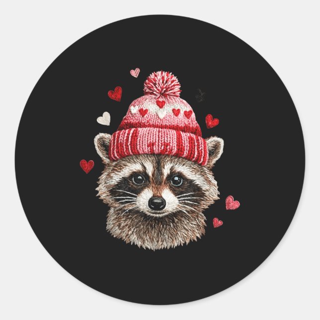Raccoon Valentines Day Funny Feral Raccoon Love He Classic Round Sticker (Front)