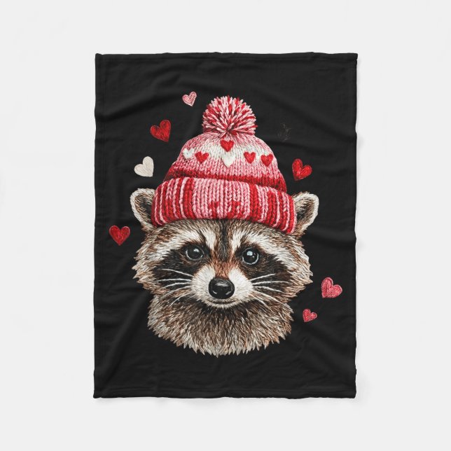 Raccoon Valentines Day Funny Feral Raccoon Love He Fleece Blanket (Front)