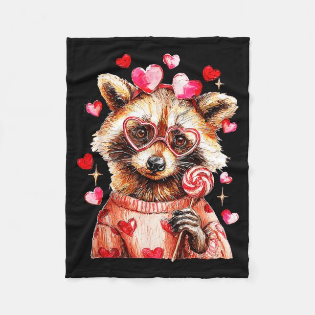 Raccoon Valentines Day Funny Feral Raccoon Love He Fleece Blanket (Front)