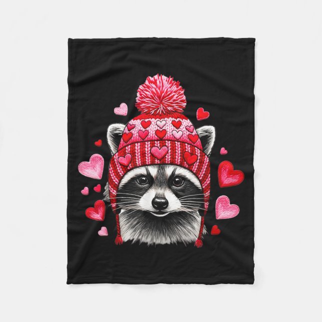 Raccoon Valentines Day Funny Feral Raccoon Love He Fleece Blanket (Front)