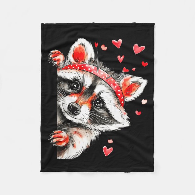 Raccoon Valentines Day Funny Feral Raccoon Love He Fleece Blanket (Front)