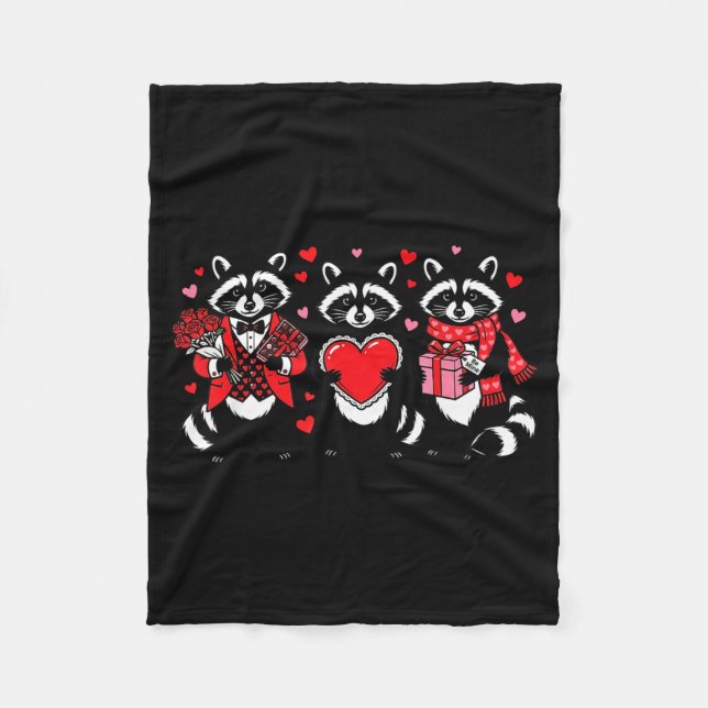 Raccoon Valentines Day Funny Feral Raccoon Love He Fleece Blanket (Front)