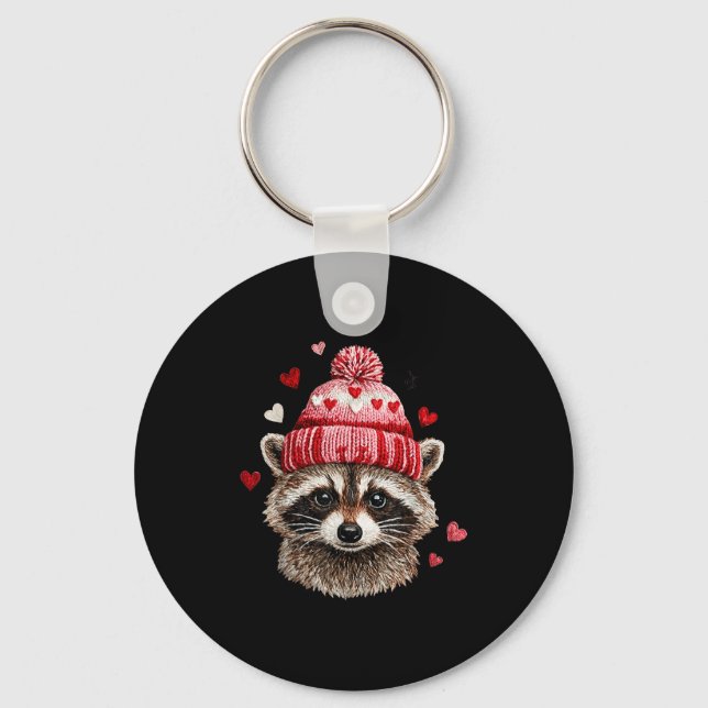 Raccoon Valentines Day Funny Feral Raccoon Love He Key Ring (Front)