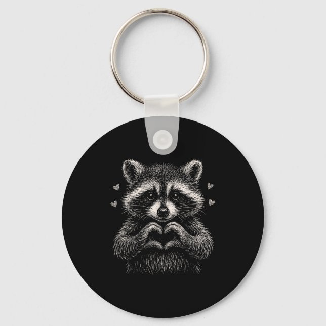 Raccoon Valentines Day Funny Feral Raccoon Love He Key Ring (Front)