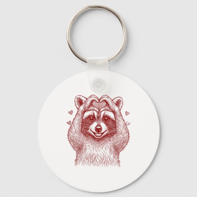 Raccoon Valentines Day Funny Feral Raccoon Love He Key Ring (Front)