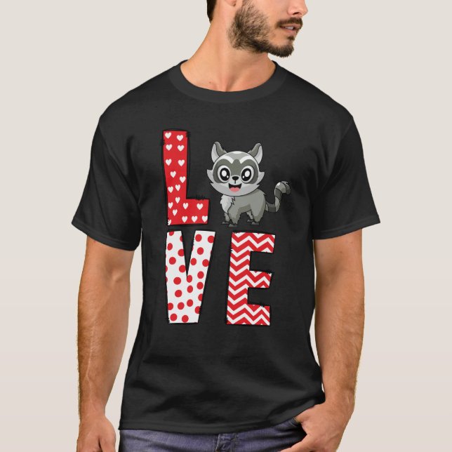 Raccoon Valentines Day Love Valentine Cute Hearts T-Shirt (Front)