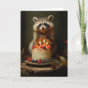 Raccoon with a Birthday Cake Card