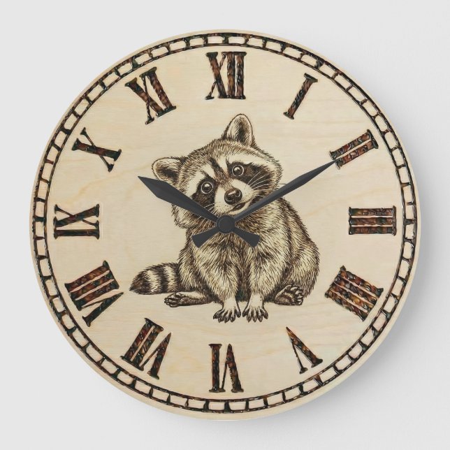 Raccoon Wooden Wall Clock (Front)