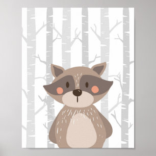Raccoon Woodland Animal Nursery Wall Art Print