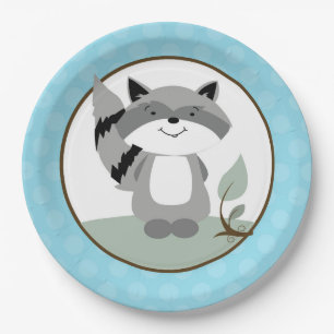 Raccoon Woodland Nature Paper Plate   Teal