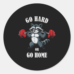 Raccoon Workout Lifting Weights Doing Squats Funny Classic Round Sticker
