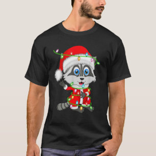 Raccoon Xmas Lighting Santa Costume Raccoon Christ T-Shirt