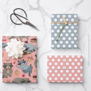 Raccoons and Desserts Wrapping Paper Set