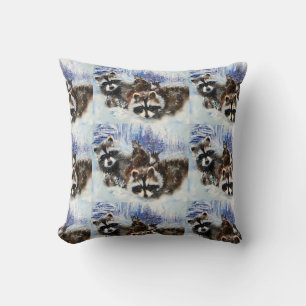 Raccoons and Snow from Original Art Cushion