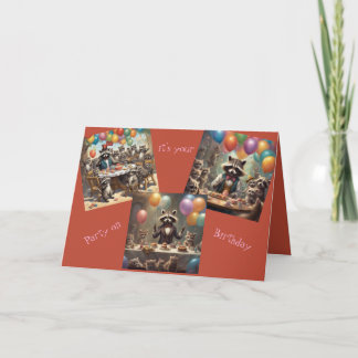 Raccoons Birthday Party-Happy Birthday Card