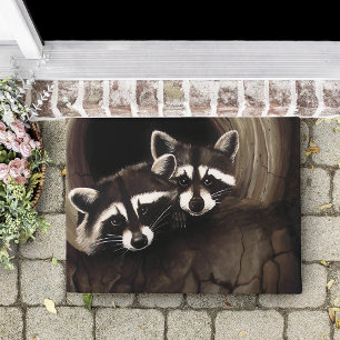 Raccoons Brown Cute Tree Doormat