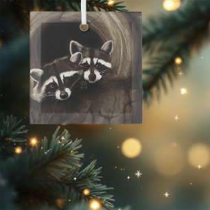 Raccoons Brown Cute Tree Glass Tree Decoration