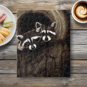 Raccoons Brown Cute Tree Jigsaw Puzzle
