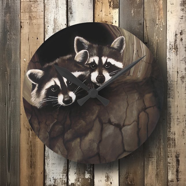 Raccoons Brown Cute Tree Round Clock (Creator Uploaded)