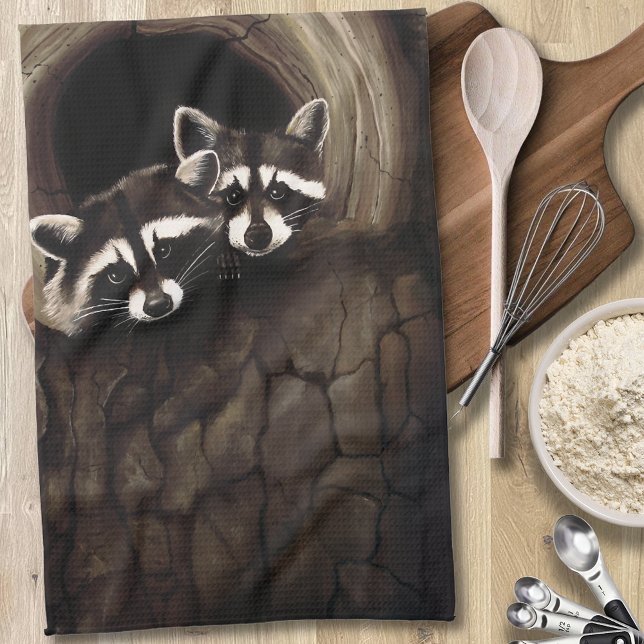 Raccoons Brown Cute Tree Tea Towel (Creator Uploaded)