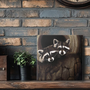 Raccoons Brown Cute Tree Tile