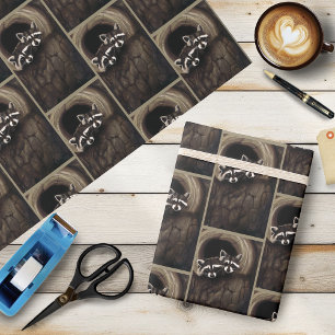 Raccoons Brown Cute Tree Wrapping Paper