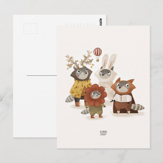 Raccoons by Alexandra Dikaia Postcard (Front/Back)