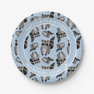 Raccoons Custom Blue Birthday Party Paper Plate