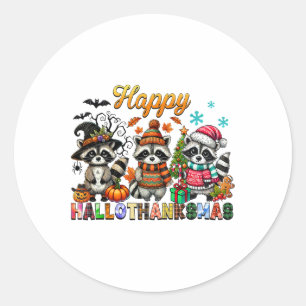 Raccoons Happy Hallothanksmas Halloween Thanksgivi Classic Round Sticker