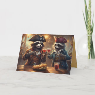 Raccoons in a bar celebrating Happy Birthday Holiday Card