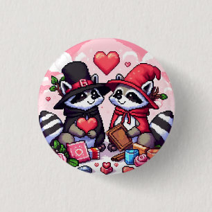 Raccoons in love pixel art 3 cm round badge