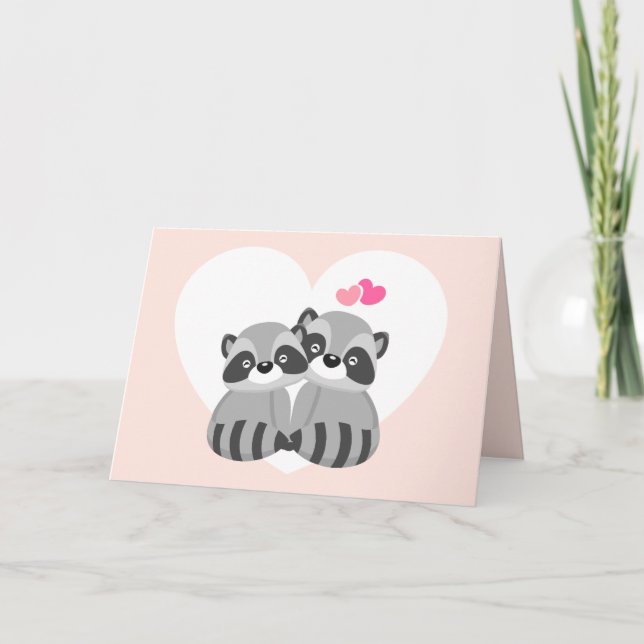 Raccoons  in Love Valentines Day Holiday Card (Front)