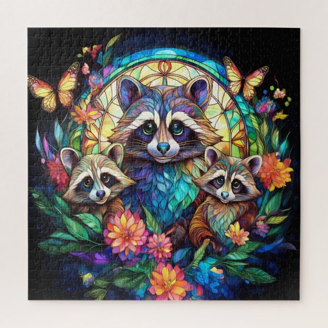 Raccoons in Stained Glass Jigsaw Puzzle (Vertical)