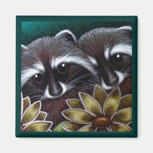RACCOONS IN THE GARDEN Magnet