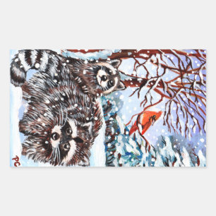 Raccoons in the Snow Rectangular Sticker