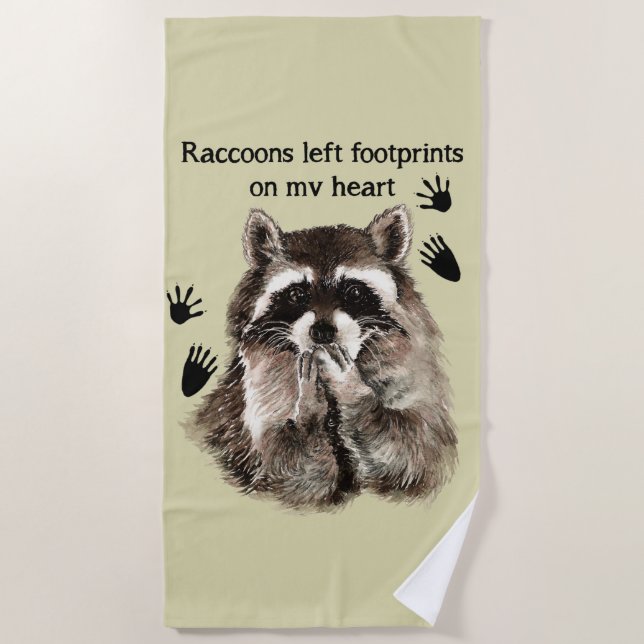 Raccoons left Footprints on my heart Beach Towel (Front)