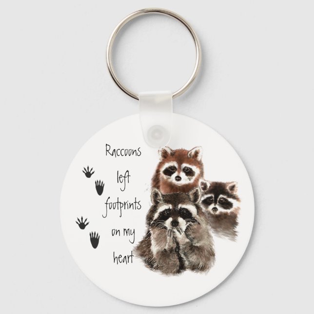 Raccoons left footprints on my Heart Cute animal Key Ring (Front)