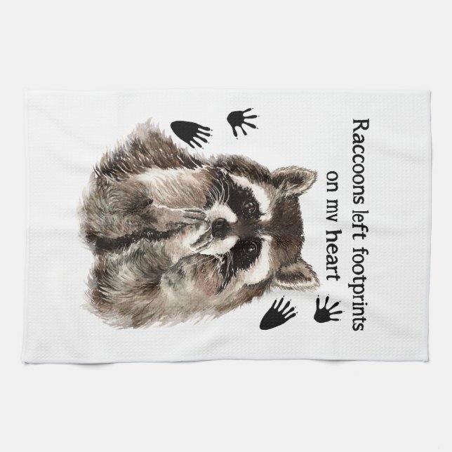 Raccoons left Footprints on my Heart Humour Quote Tea Towel (Horizontal)