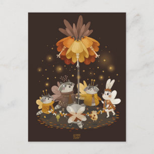 Raccoons Magic Flower by Alexandra Dikaia Postcard