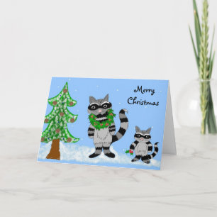 Raccoons Merry Christmas Holiday Card