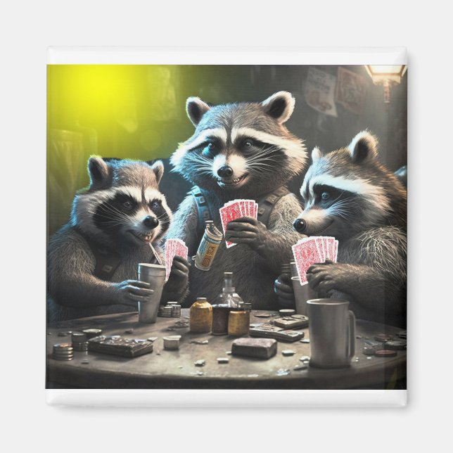 Raccoons playing poker magnet (Front)
