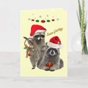Raccoons season greetings holiday card