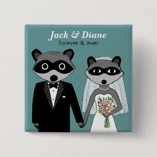 Raccoons Wedding 15 Cm Square Badge
