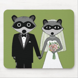Raccoons Wedding Bride and Groom Mouse Mat