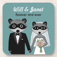 Raccoons Wedding Bride and Groom with Custom Text