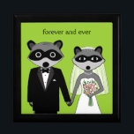 Raccoons Wedding Bride and Groom with Custom Text Gift Box<br><div class="desc">Plate,  Binder,  Mug:</div>