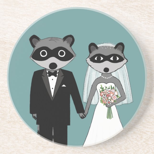 Raccoons Wedding - Cute Bride and Groom Coaster (Front)