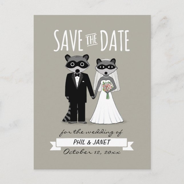 Raccoons Wedding Save the Date Announcement Postcard (Front)